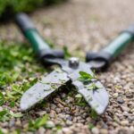 Close-up of the wavy cutting edges and shock bumper on the Boxwood shears